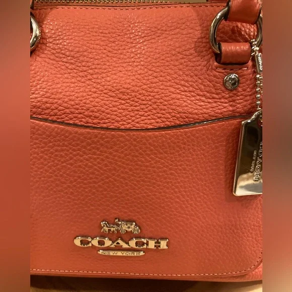 COACH Mini Emma Crossbody Satchel Pebble Leather F31466 Coral & Matching Wallet - Picture 5 of 14